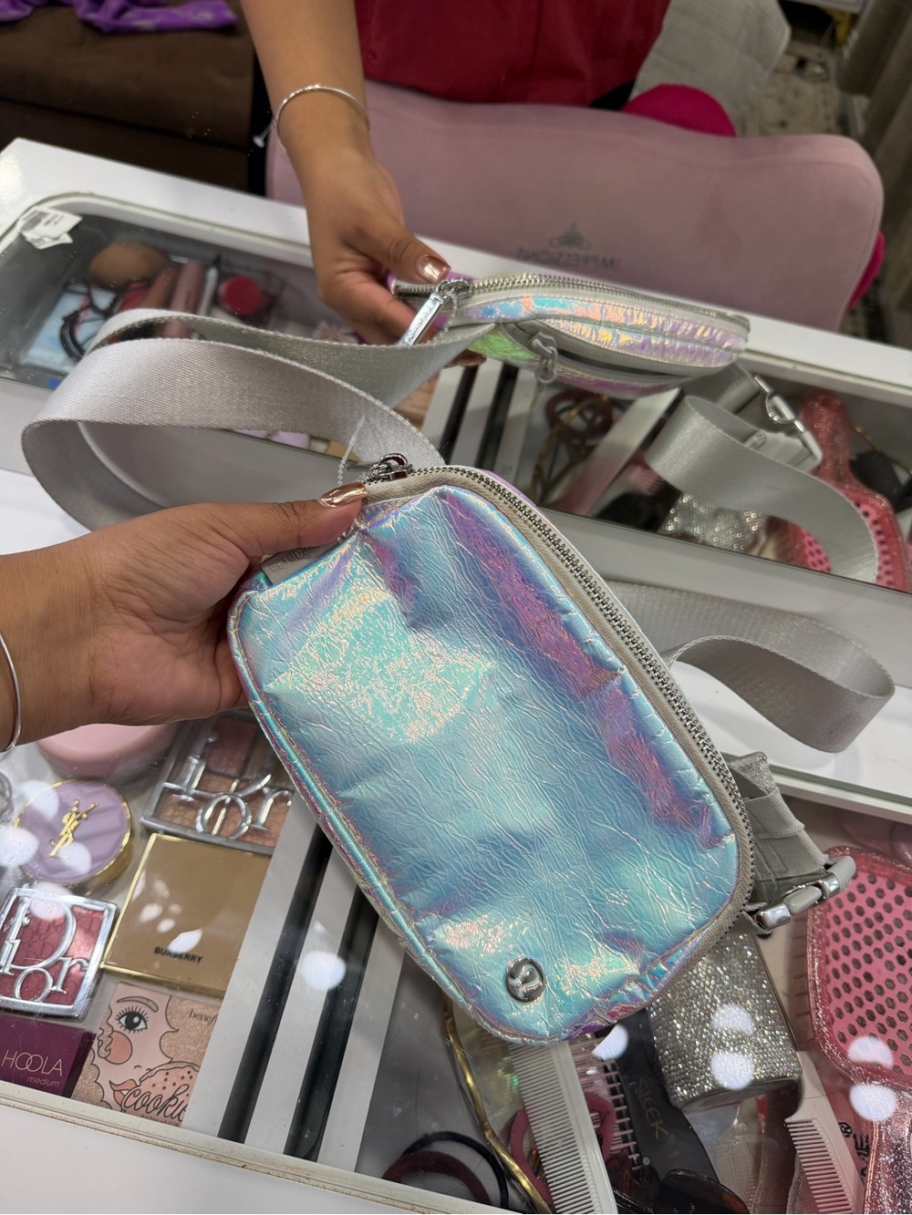 Lululemon Holographic Iridescent Crossbody Belt Bag - Silver Strap